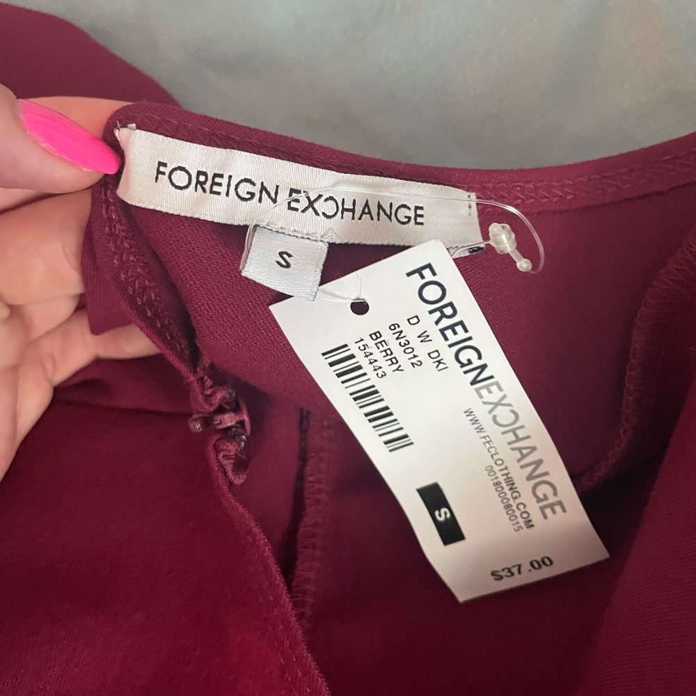 NWT foreign exchange burgundy short dress Small